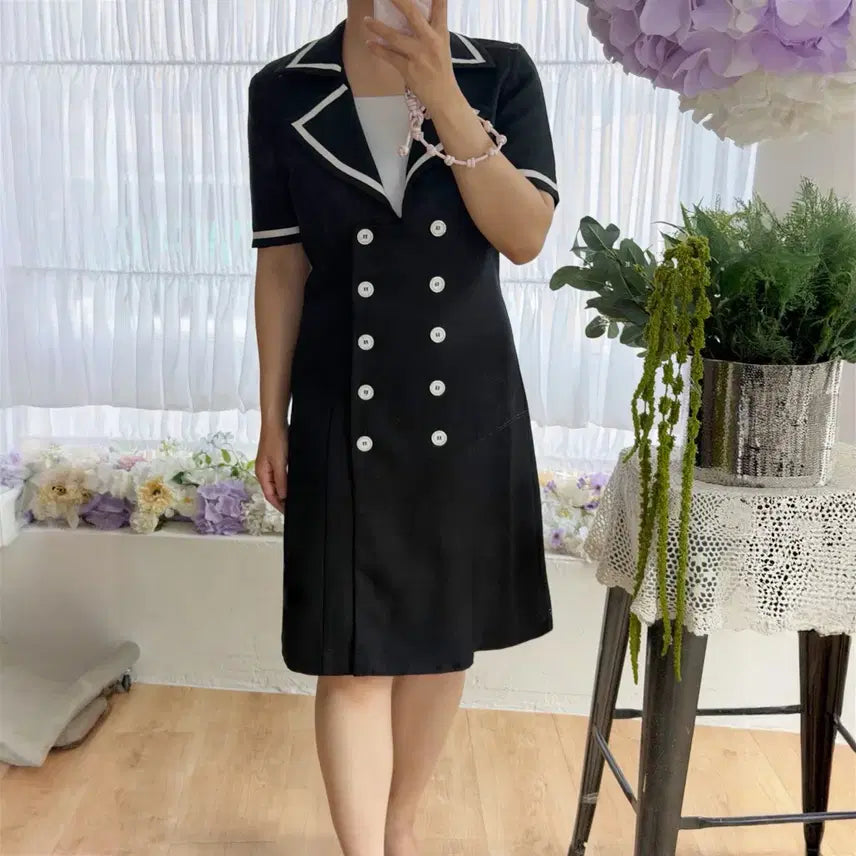 [BUNJANG] Vintage Classic Marine Black Double Button Dress / 미국 빈티지 클래식 마린 원피스