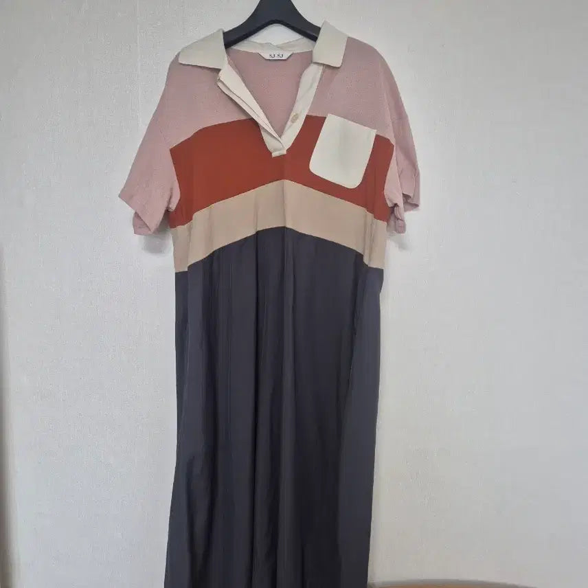 [BUNJANG] SJSJ Mix Color Collar Dress / SJSJ 믹스컬러 카라 원피스 한섬 시스템