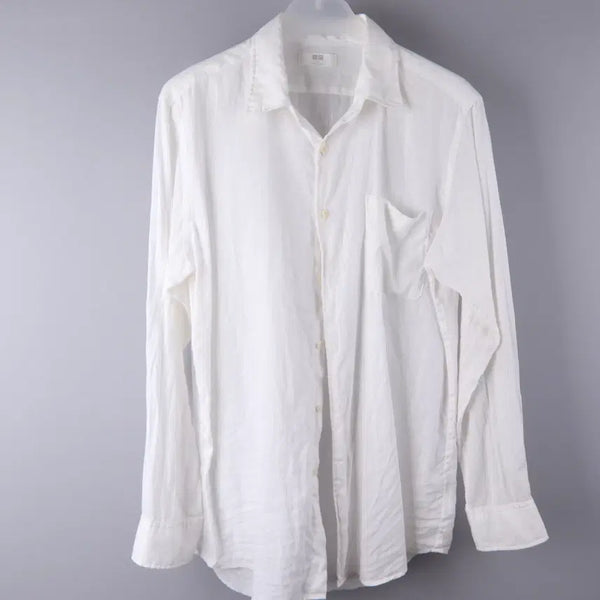 [BUNJANG] Uniqlo Premium Linen Shirt Long Sleeve White XL / 유니클로 프리미엄 린넨 셔츠(긴소매) 화이트 (XL)