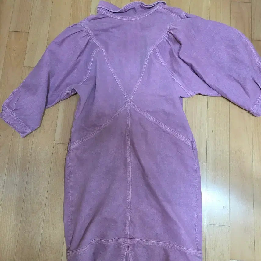 [BUNJANG] Purple Denim Shirt Dress with Puff Sleeves / 퍼플 데님 셔츠 원피스