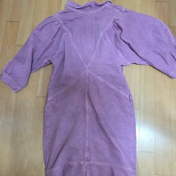 [BUNJANG] Purple Denim Shirt Dress with Puff Sleeves / 퍼플 데님 셔츠 원피스