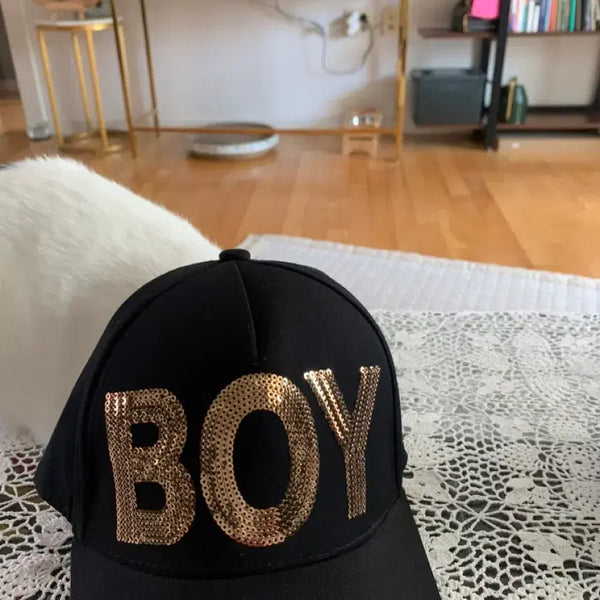 [BUNJANG] Sequin 'BOY' Lettering Ball Cap - Black / 스팽글 BOY 볼캡 블랙