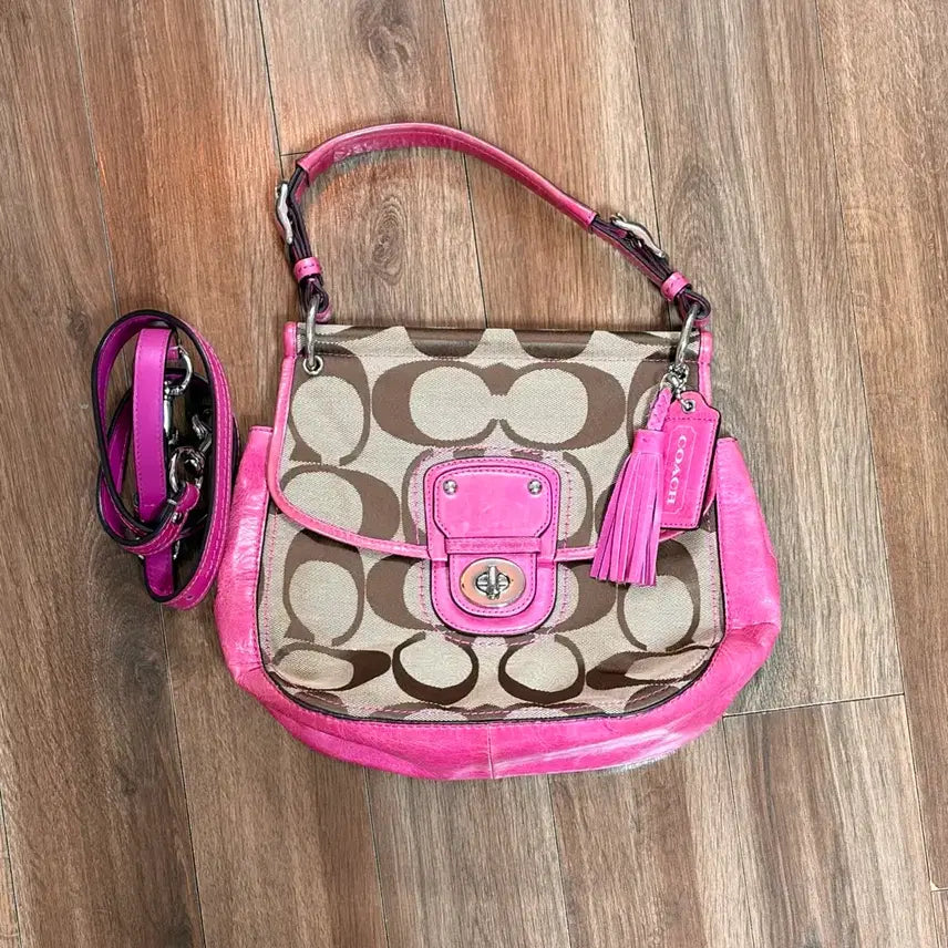 [BUNJANG] Coach Legacy Signature Shoulder Bag Pink / 코치 레거시 시그니처 숄더백 핑크