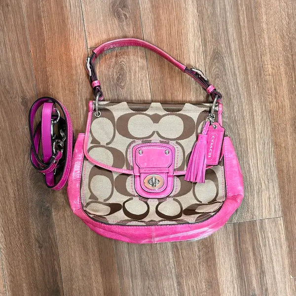 [BUNJANG] Coach Legacy Signature Shoulder Bag Pink / 코치 레거시 시그니처 숄더백 핑크