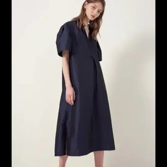 [BUNJANG] Objet Puff Sleeve Shirt Dress Navy / 22오브제 퍼프 소매 셔츠 원피스44