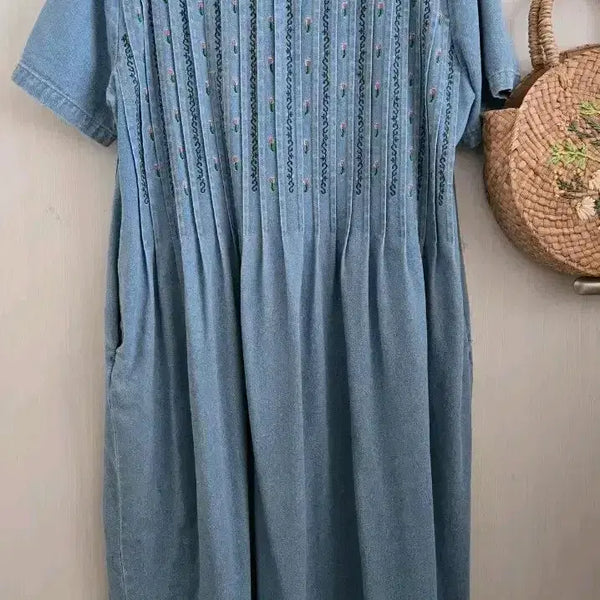 [BUNJANG] Embroidered Denim Dress / 자수 청원피스
