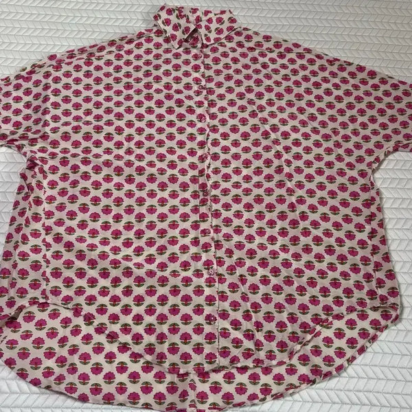 [BUNJANG] White Pink Flower Pattern Loose Fit Shirt / 화이트 핑크 플라워 패턴 셔츠 새상품