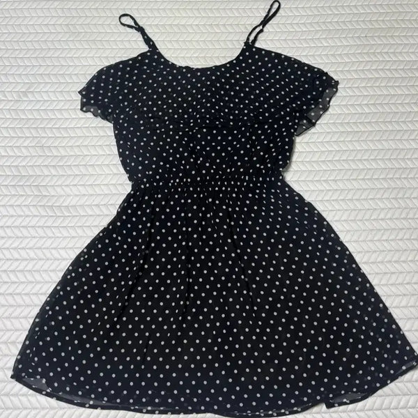 [BUNJANG] Black Dot Midi Dress / 블랙 도트 무늬 원피스 새상품