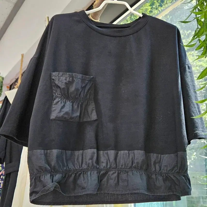 [BUNJANG] Black Pocket Color Block String T-Shirt / 상품]블랙 포켓 배색 스트링 티셔츠