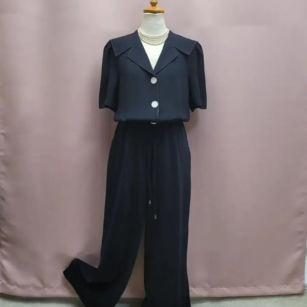[BUNJANG] OR Stitch Sailor Collar Puff String Jumpsuit / OR 스티치 세일러카라 퍼프 스트링 점프수트