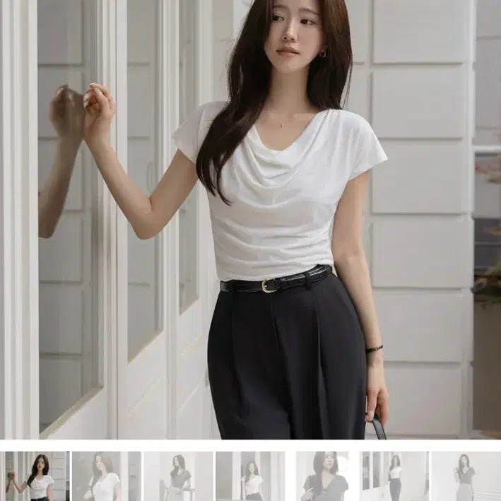 [BUNJANG] Two Types of Cowl Neck T-Shirt and Tencel T-Shirt / [새상품]카울넥 반팔티 / 텐셀반팔티 (2종류)