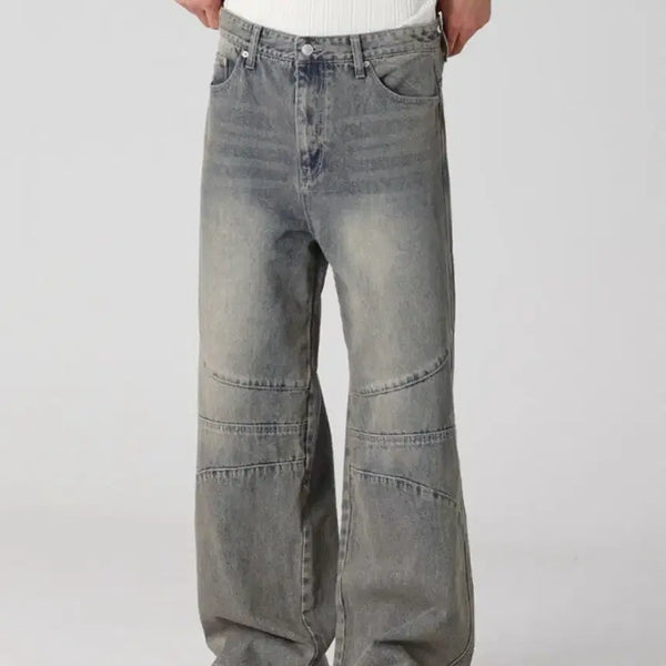[BUNJANG] Cut-out Biker Wide Denim Pants / 1회착) 절개 바이커 와이드 데님팬츠