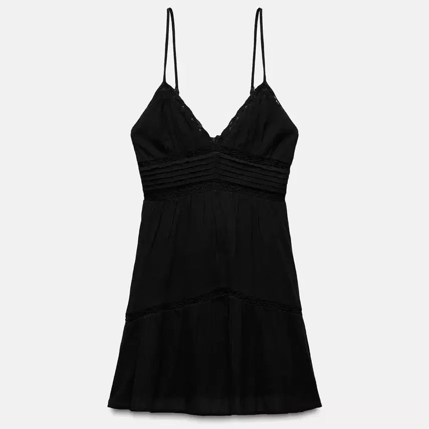 [BUNJANG] Zara Chiffon Cotton Mini Dress XS Black / [새상품] 자라 쉬폰 코튼 원피스 xs 판매 나시 프릴 미니 블랙 슬리브