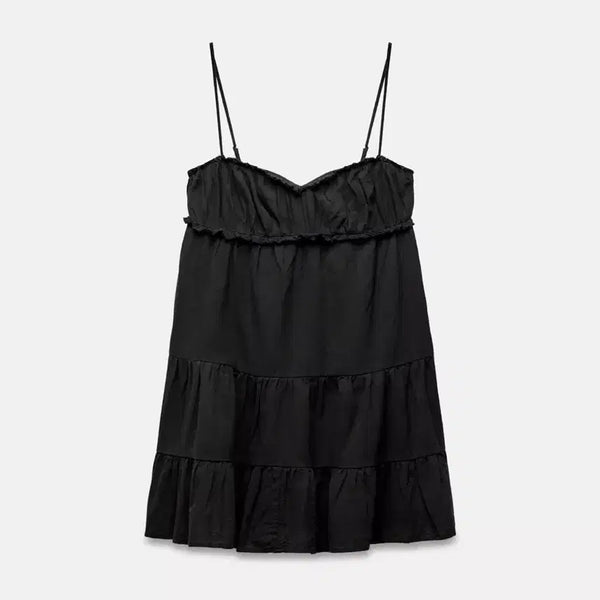 [BUNJANG] ZARA Panel Mini Dress Black Sleeveless Ruffle / [새상품] 자라 패널 미니 원피스 xs 판매 블랙 나시 프릴 캉캉 나시 슬리브
