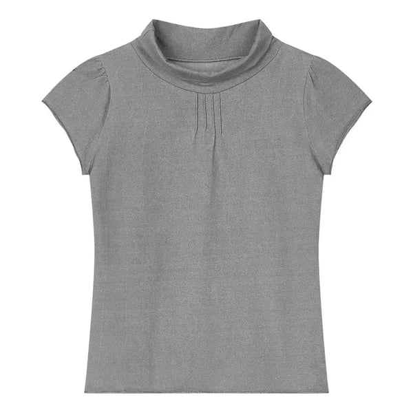 [BUNJANG] Butterny Half-Neck Pintuck Short Sleeve T-Shirt Gray / 버터니 half-neck pintuck short sleeve t gray