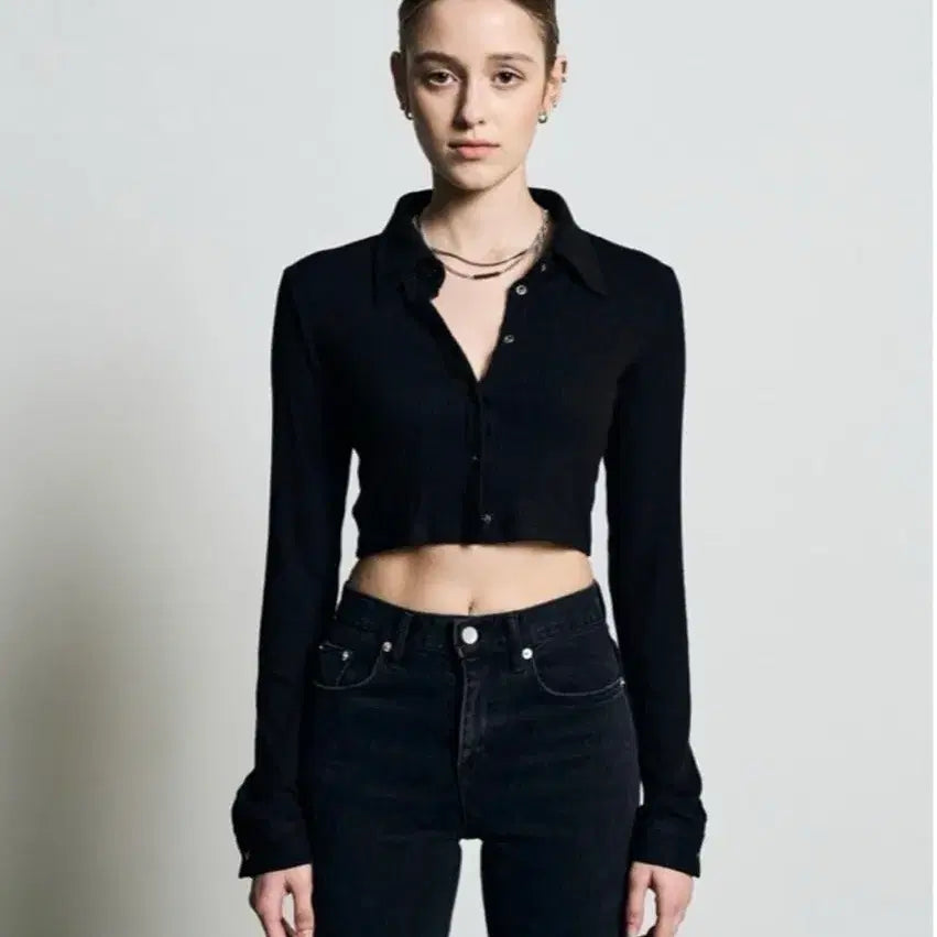 [BUNJANG] Bohemian Seoul Ribbed Shirt Black FREE / 보헤미안서울 (보헴서) 크롭 가디건
