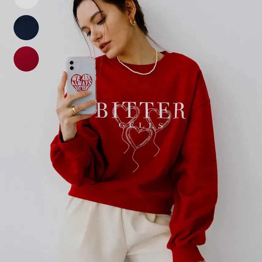 [BUNJANG] Bittercells Heart Balloon Sweatshirt Red / (옷장 정리) 비터셀즈 하트 벌룬 스웻 셔츠 레드