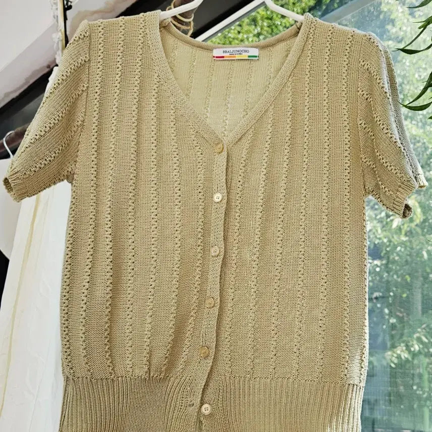 [BUNJANG] Khaki Short Sleeve Knit Cardigan / 카키 반팔 니트 가디건(55)