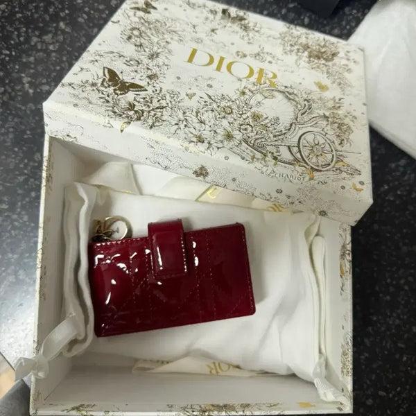[BUNJANG] Dior Lady Cardholder Red Patent Leather / 디올 레이디 카드지갑 레드