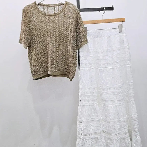 [BUNJANG] Knit Top and Punch Skirt Set / 새제품 니트+펀칭스커트