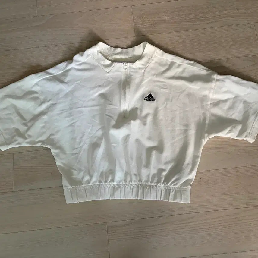 [BUNJANG] Adidas White Zip-Up Cropped T-Shirt (Medium) / 아디다스 반팔 집업 크롭 티셔츠 화이트 엠