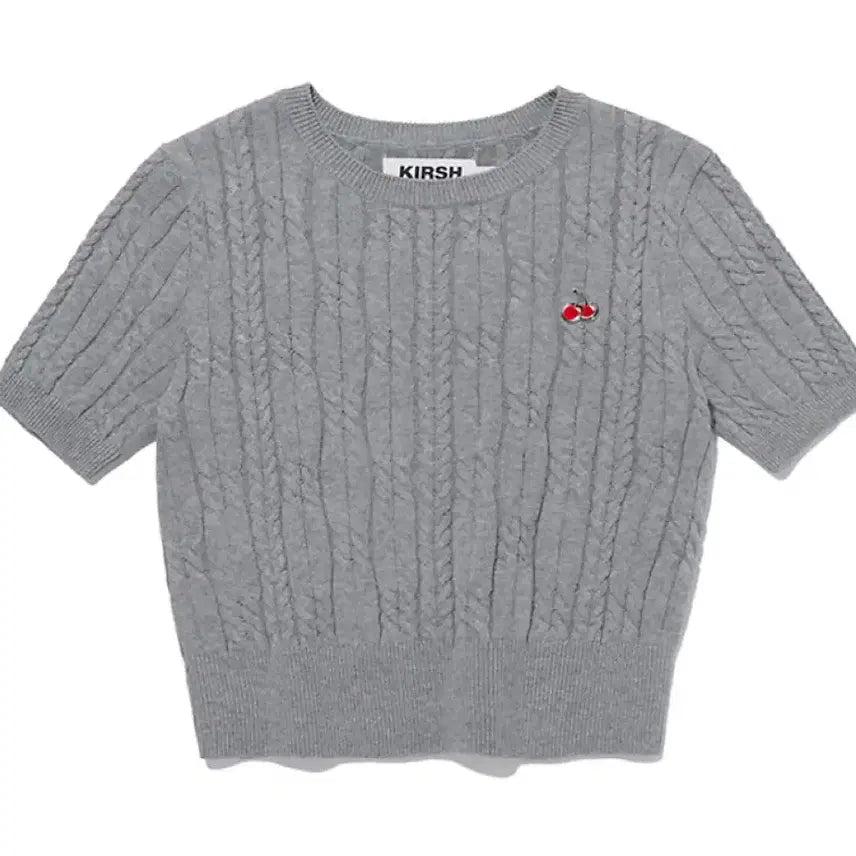 [BUNJANG] Kirsh Small Cherry Cable Crop Short Sleeve Knit Melange Grey Size 2 / 키르시 스몰 체리 케이블 크롭 숏 슬리브 니트 / 멜란지그레이 사이즈2