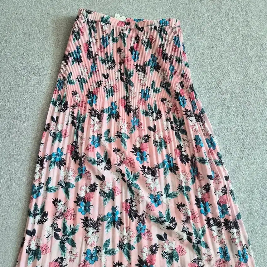 [BUNJANG] Bernice Pleated Long Skirt Pink Flower / 베르니스 플리츠 롱 스커트 핑크 플라워
