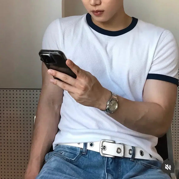 [BUNJANG] Hellett Ribbed Slim Crop Ringer T-Shirt - M / 헬렛 / 리브드 슬림 크롭 링거 티셔츠 / M