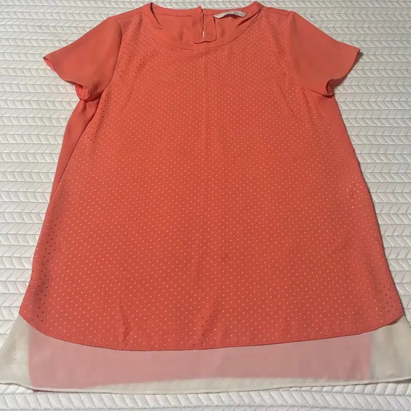 [BUNJANG] Compania Coral Polka Dot Short Sleeve Blouse - Size 55 / 꼼빠니아 반팔 블라우스 새상품
