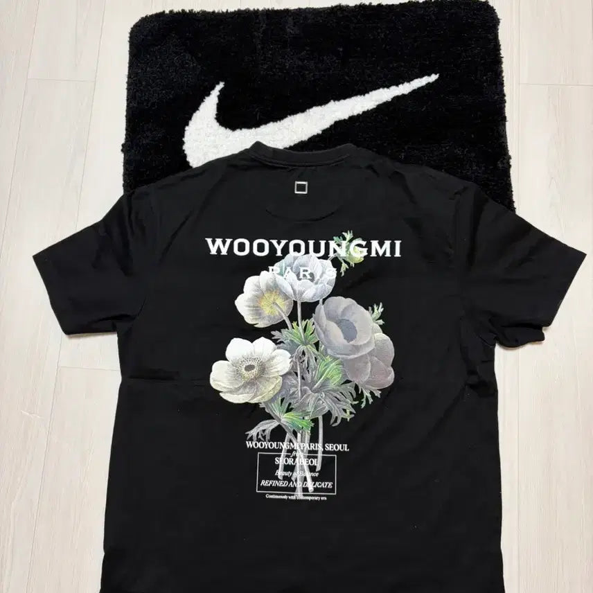 [BUNJANG] Wooyoungmi 23FW Flower Back Logo T-Shirt Black Size 46 / 우영미 23FW 플라워 백로고 46사이즈