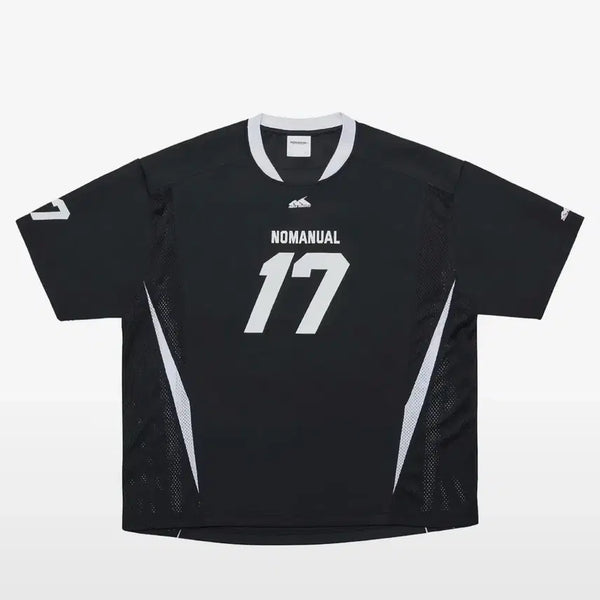 [BUNJANG] NOMANUAL 17 Lettering Short Sleeve Jersey Black / (정리) 노매뉴얼 17 레터링 반팔 저지 블랙