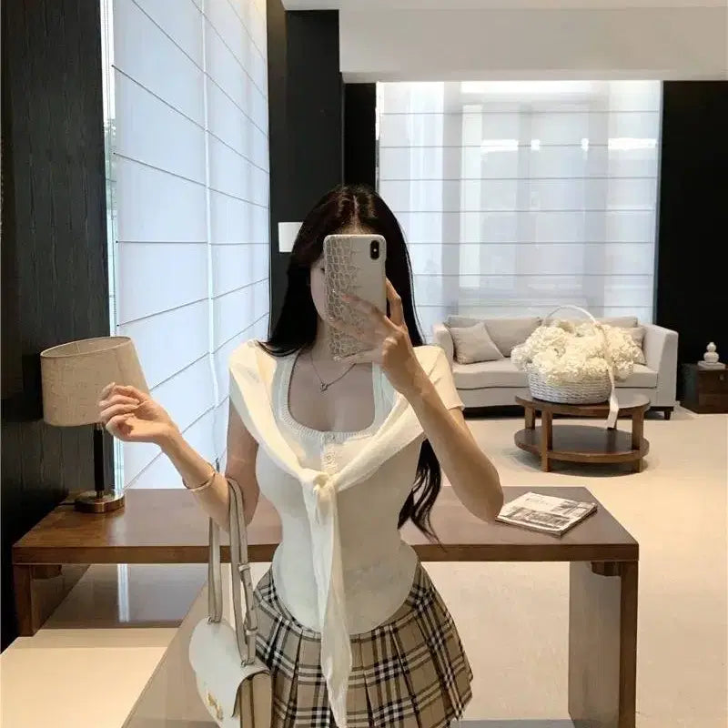 [BUNJANG] Imported Knit Shoulder Skirt Three-Piece Set / 수입의류 니트 숄더 스커트 쓰리세트 새상품 여캠룩 방송룩