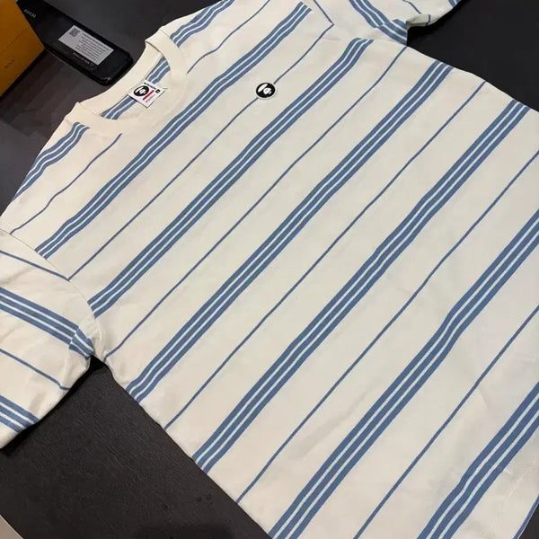 [BUNJANG] Ape Blue Stripe Short Sleeve T-Shirt / 에이프 블루 스트라이프 반팔티