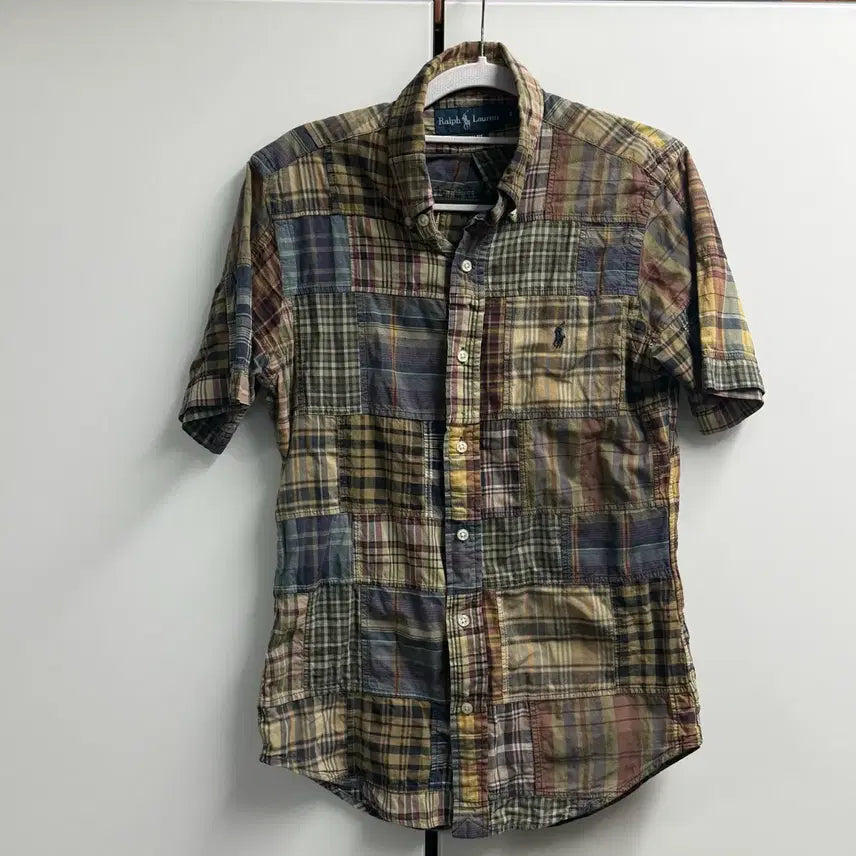 [BUNJANG] Polo Ralph Lauren Madras Patchwork Short Sleeve Custom Fit Shirt / (S)폴로 랄프로렌 마드라스 패턴 패치워크 반팔 커스텀핏 셔츠