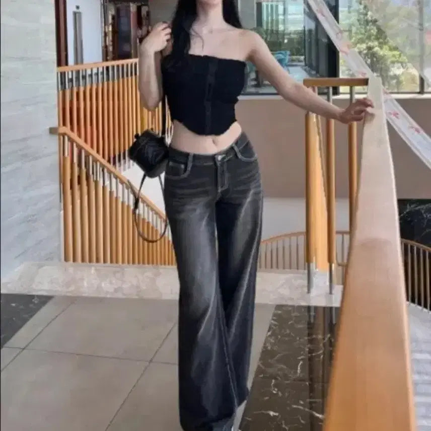 [BUNJANG] Kinda Me Semi-Wide Jeans Black Denim / 카인다미 골반뽕 세미와이드진 흑청