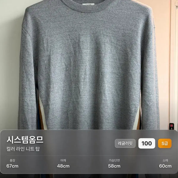 [BUNJANG] System Homme Color Line Knit Top Gray / 시스템옴므 컬러 라인 니트 탑 100 그레이