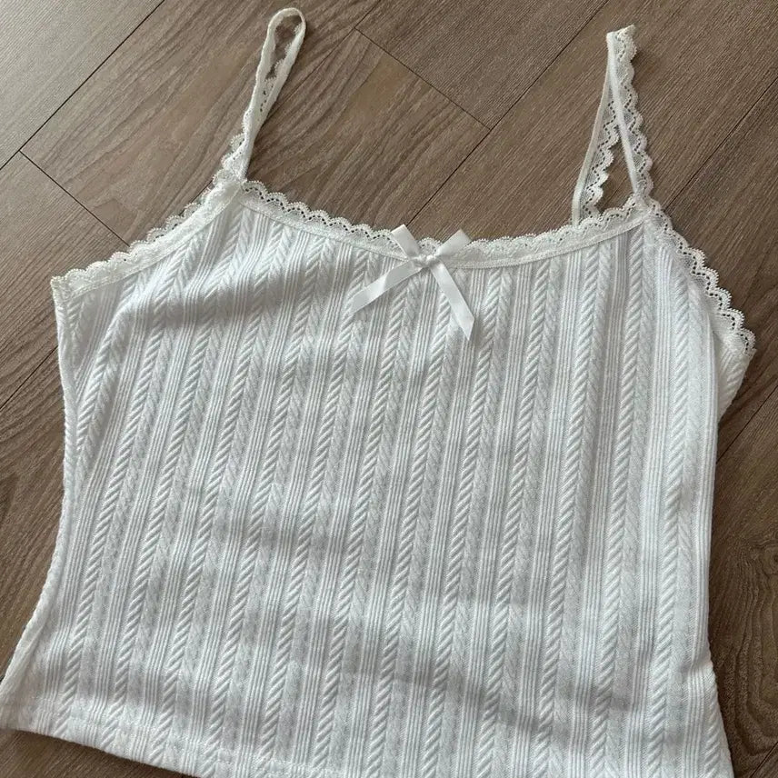 [BUNJANG] White Lace Camisole Top / 화이트 레이스 끈 나시
