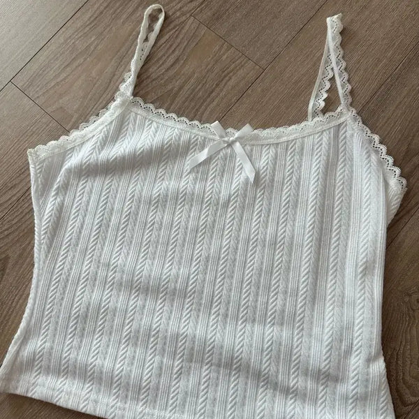[BUNJANG] White Lace Camisole Top / 화이트 레이스 끈 나시