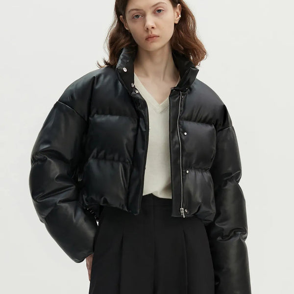 [BUNJANG] Mondole Leather Down Padded Jacket S / mondole 몽돌 레더 다운 패딩 S