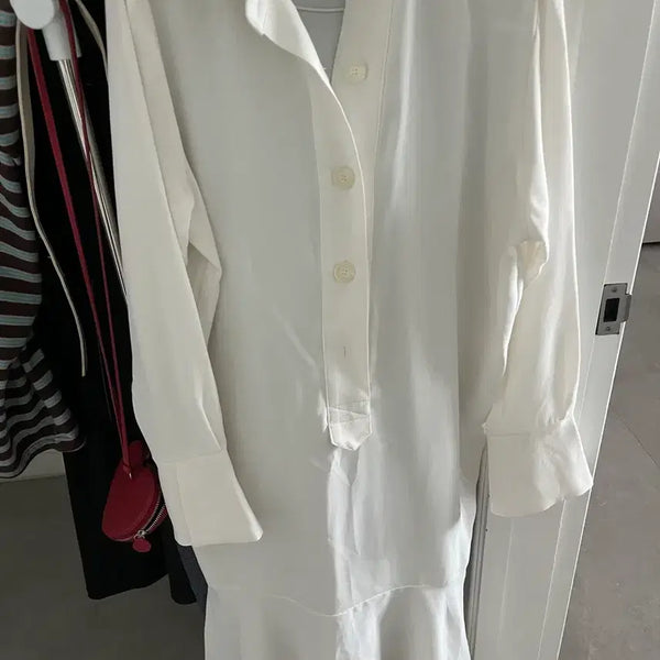 [BUNJANG] Eunoia Floral Long Shirt Dress White / 유노이아 플로럴 롱 셔츠 원피스 화이트