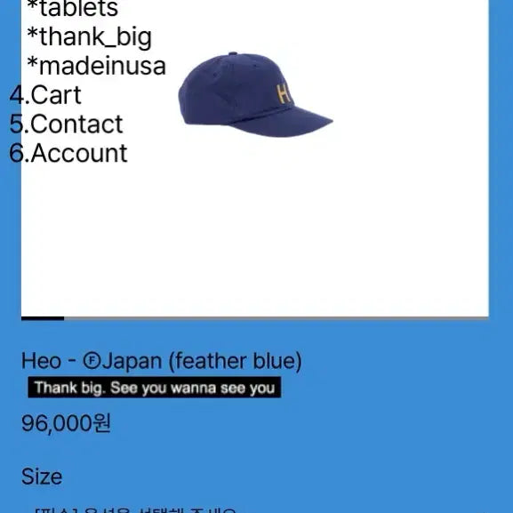 [BUNJANG] Tepstoes Heo Feather Blue Cap - Japan Edition (M Size) / 테프스토어즈 모자 Heo - Japan (feather blue) M사이즈