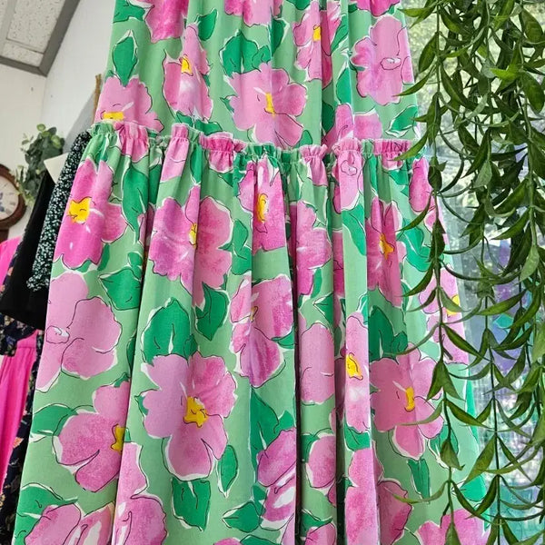 [BUNJANG] Floral Pattern Chiffon Skirt / 플라워 패턴 밴딩 쉬폰 스커트