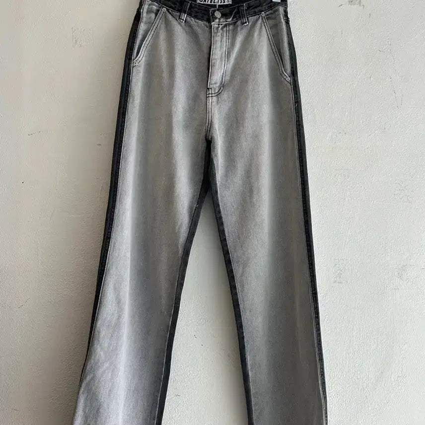 [BUNJANG] Black Denim Asymmetrical Washed Pants / 흑청 언발 워싱 팬츠