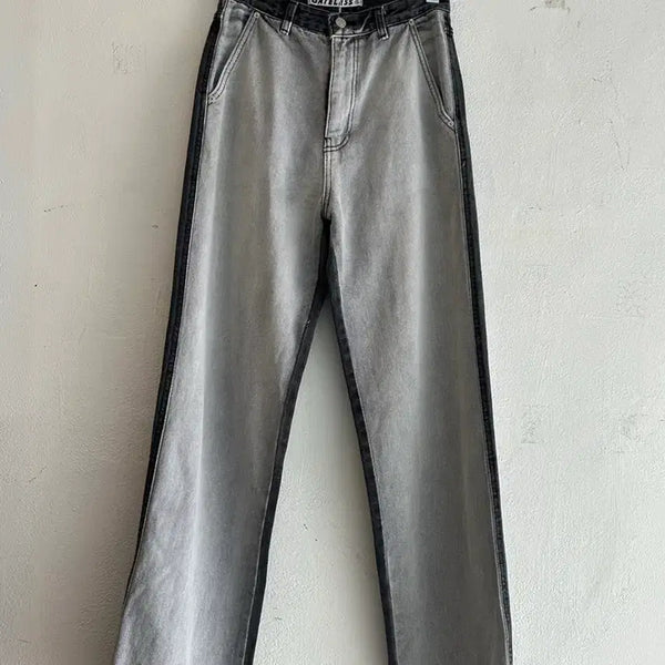 [BUNJANG] Black Denim Asymmetrical Washed Pants / 흑청 언발 워싱 팬츠