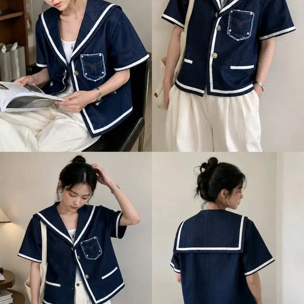 [BUNJANG] Vintage Sailor Denim Jacket / 빈티지 세일러 데님 자켓 / 새옷급 / 유니크룩
