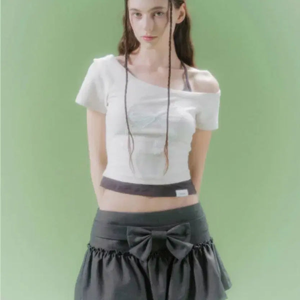 [BUNJANG] Dry Rose One-Shoulder Ribbon Top - Pink / 드라이로즈 원숄더 리본탑 핑크