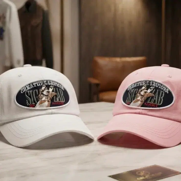 [BUNJANG] Creature Saviors x SIC LAB Signature Ball Cap (White/Pink) / 새상품 비에스래빗 댕집사모자 크리처 시그니처 볼캡 모자 화이트 핑크 남자 여자