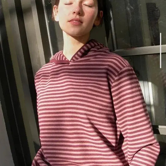 [BUNJANG] Festo Knit Hooded T-Shirt Stripe / 페스토 니트 후드 티셔츠 스트라이프 후디드 탑 와인