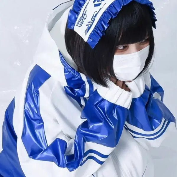 [BUNJANG] Replem Metallic High-Neck Parka + Headdress Set (Top Only) / (헤도레+상의만)레플렘 메탈릭 전환 져지 하이넥 파카+헤드드레스 블루화이트 양산형지뢰계 리즈리사 시크릿허니 서브컬쳐 미즈이로 천사계 중성계 아노깔 트라바스