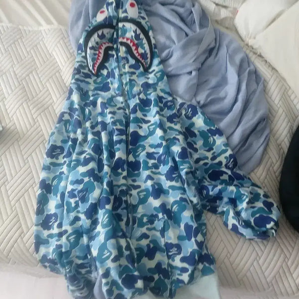 [BUNJANG] BAPE Shark Camo Hoodie Zip-Up Blue / 베이프 샤크 카모 후드집업 블루